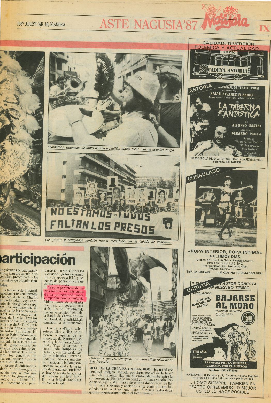 Recorte prensa Aste Nagusia 1987