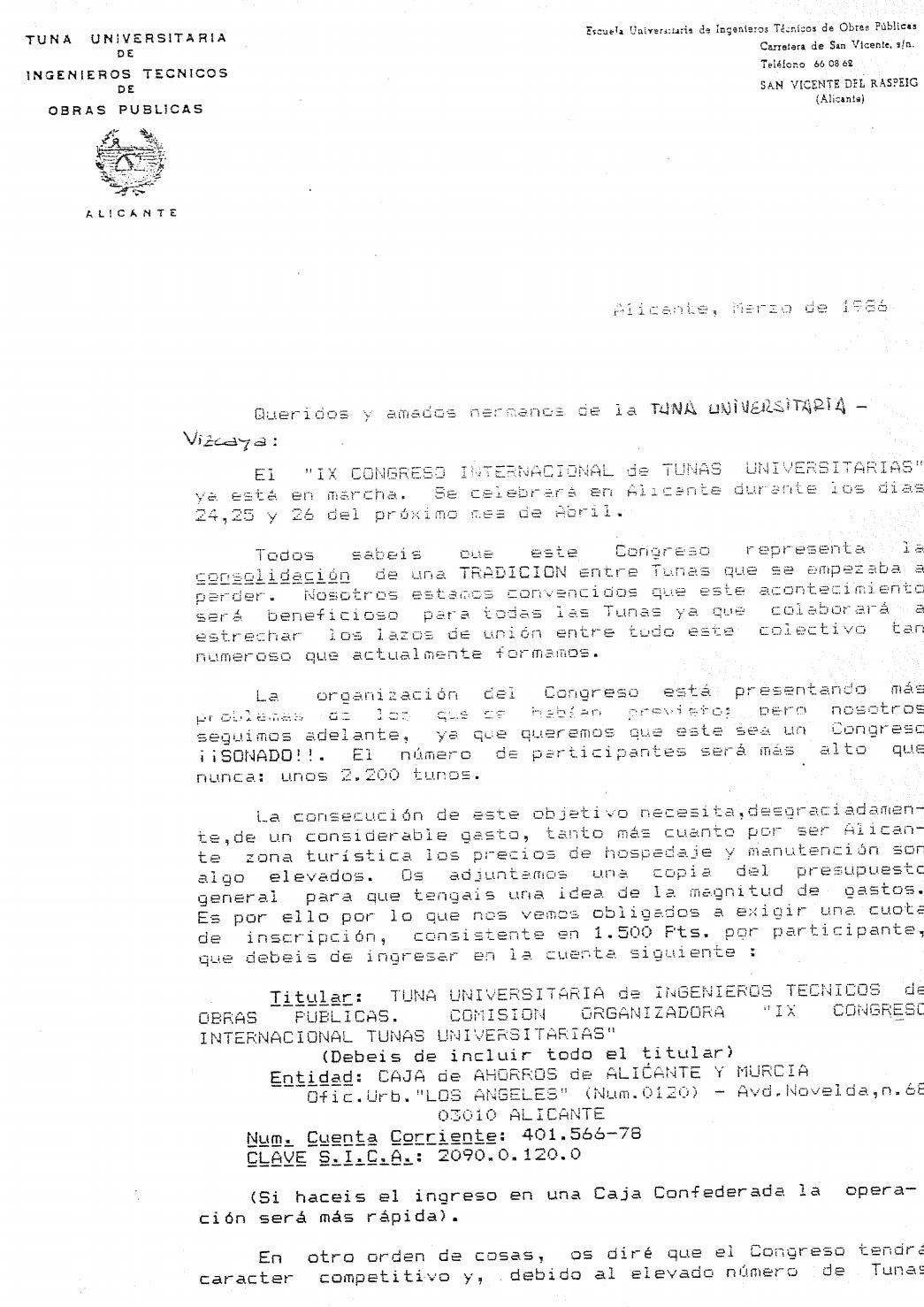 Congreso de Tunas en Alicante 1987